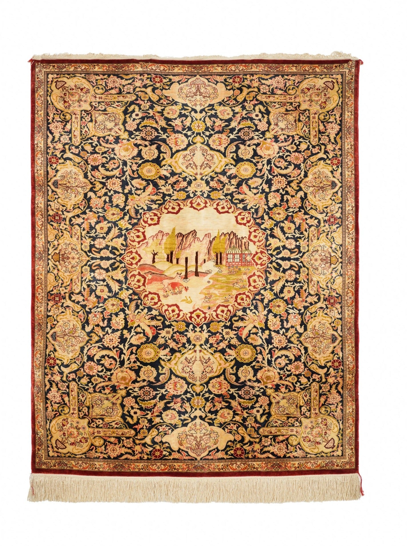 Turkish Silk Hereke Portrait Rug 4'7" x 3'7"